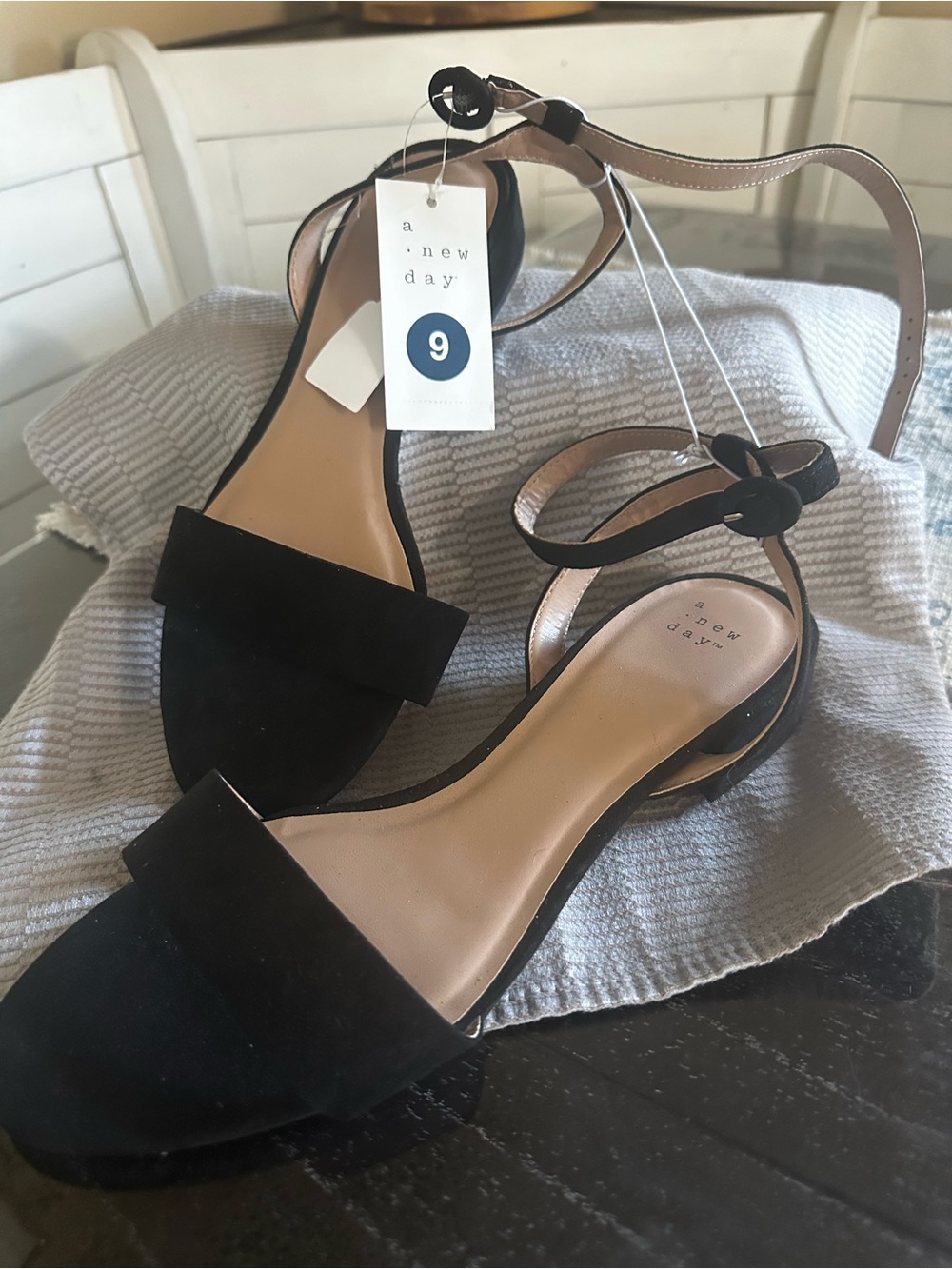 a new day Black fo Suede Ankle-Strap Sandals